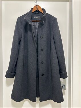 Laura Black Wool-Blend Single-Breasted Pea Coat
